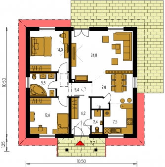 Image miroir | Plan de sol du rez-de-chaussée - BUNGALOW 69
